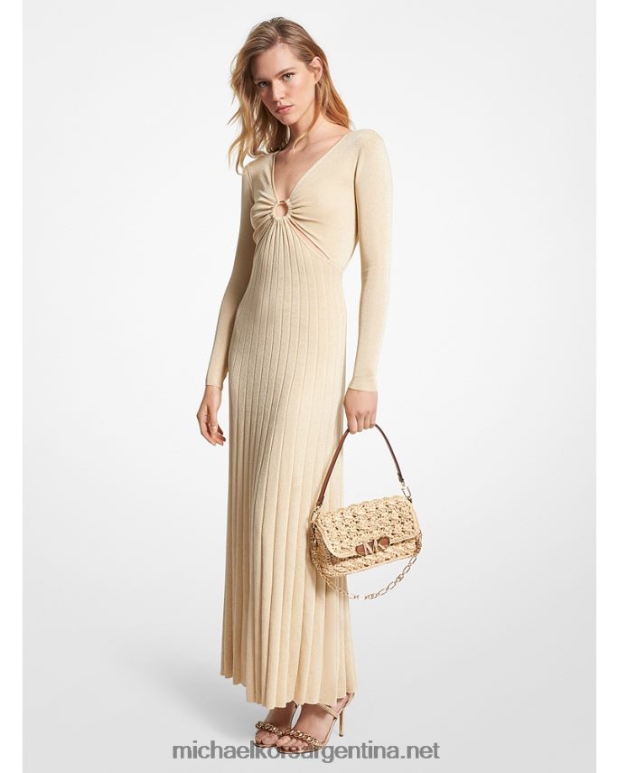 mujer oro vestido largo de punto metalizado con aros Michael Kors T46HB042