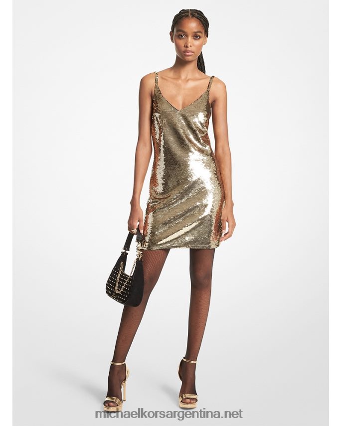 mujer oro vestido sin mangas de malla con lentejuelas Michael Kors T46HB0143