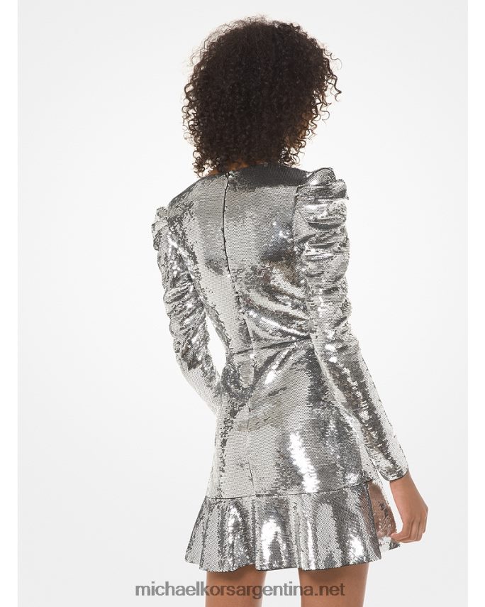 mujer plata vestido con mangas fruncidas y lentejuelas Michael Kors T46HB0171