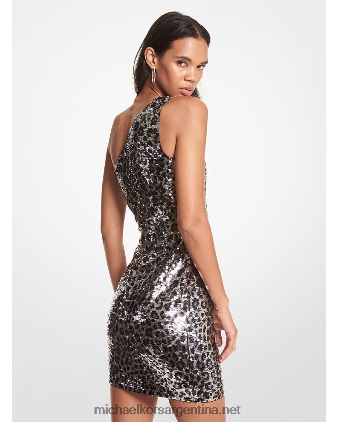 mujer plata vestido con un solo hombro y lentejuelas de leopardo Michael Kors T46HB0118