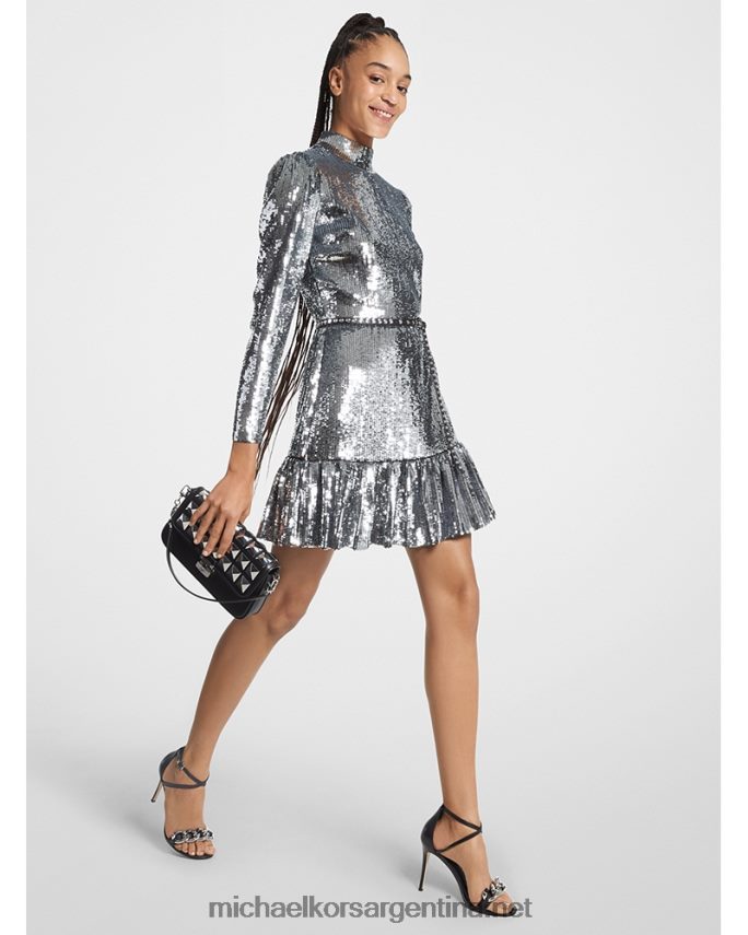 mujer plata vestido de georgette con lentejuelas y volantes Michael Kors T46HB0178