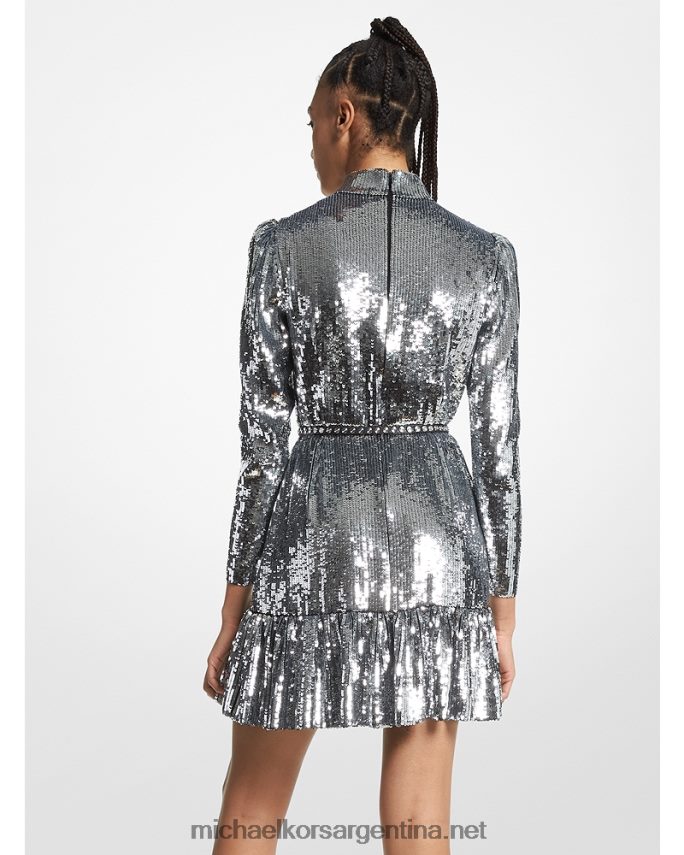 mujer plata vestido de georgette con lentejuelas y volantes Michael Kors T46HB0178