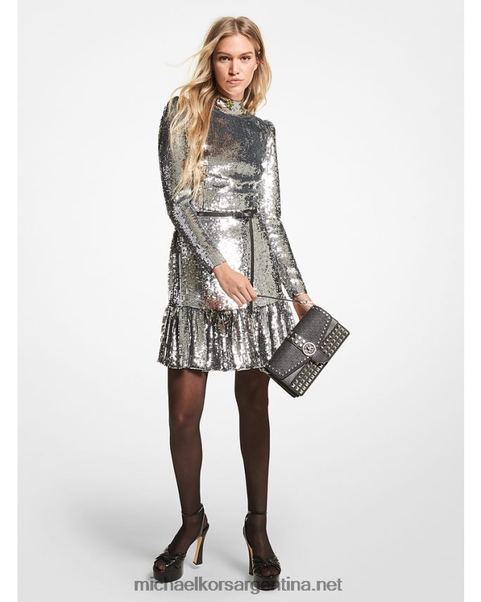 mujer plata vestido de georgette con lentejuelas y volantes Michael Kors T46HB0178