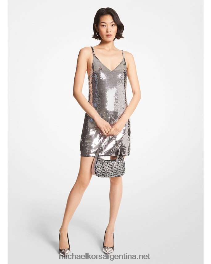 mujer plata vestido sin mangas de malla con lentejuelas Michael Kors T46HB0140