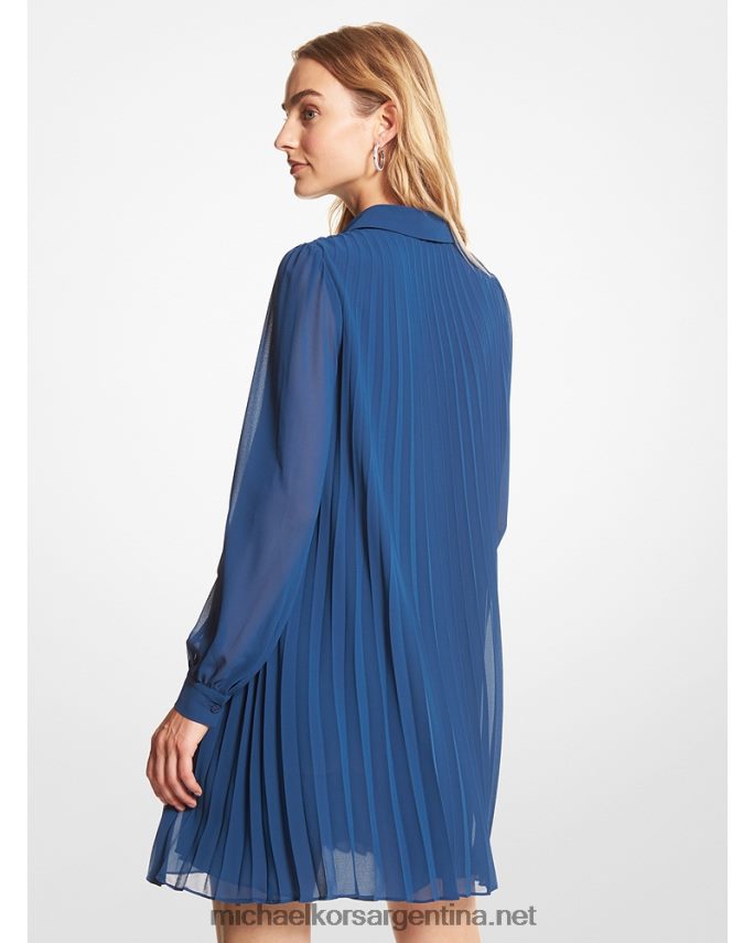mujer río azul vestido camisero georgette plisado Michael Kors T46HB0167
