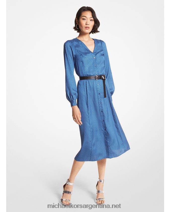mujer río azul vestido midi de satén con logo Michael Kors T46HB0138