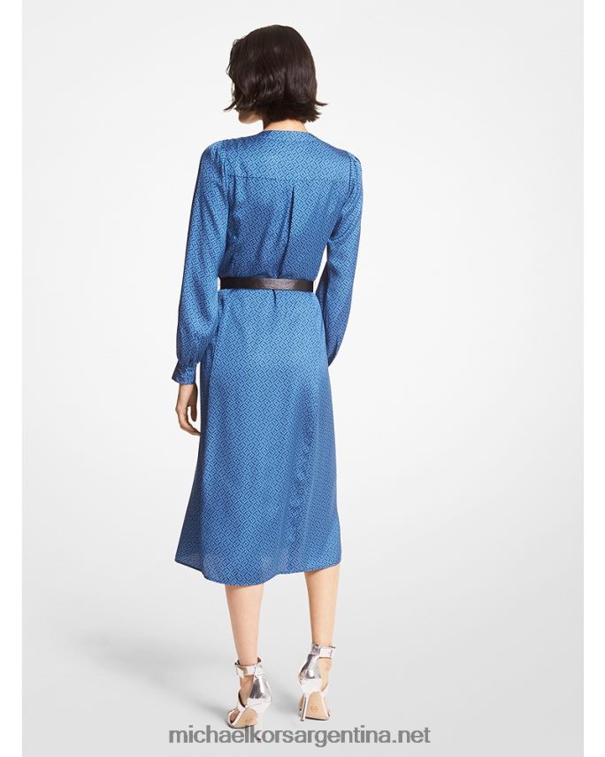 mujer río azul vestido midi de satén con logo Michael Kors T46HB0138