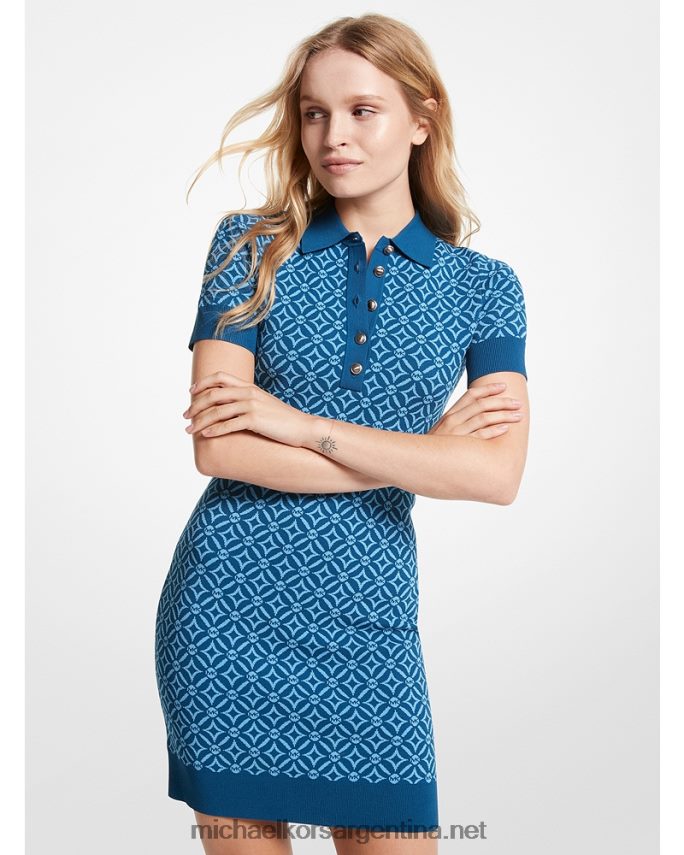 mujer río azul vestido tipo polo con logo en jacquard Michael Kors T46HB0146