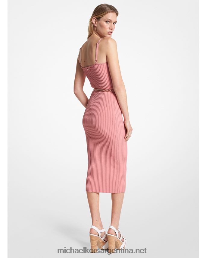 mujer rosa polvorienta vestido bustier de canalé de viscosa elástica con cinturón Michael Kors T46HB024