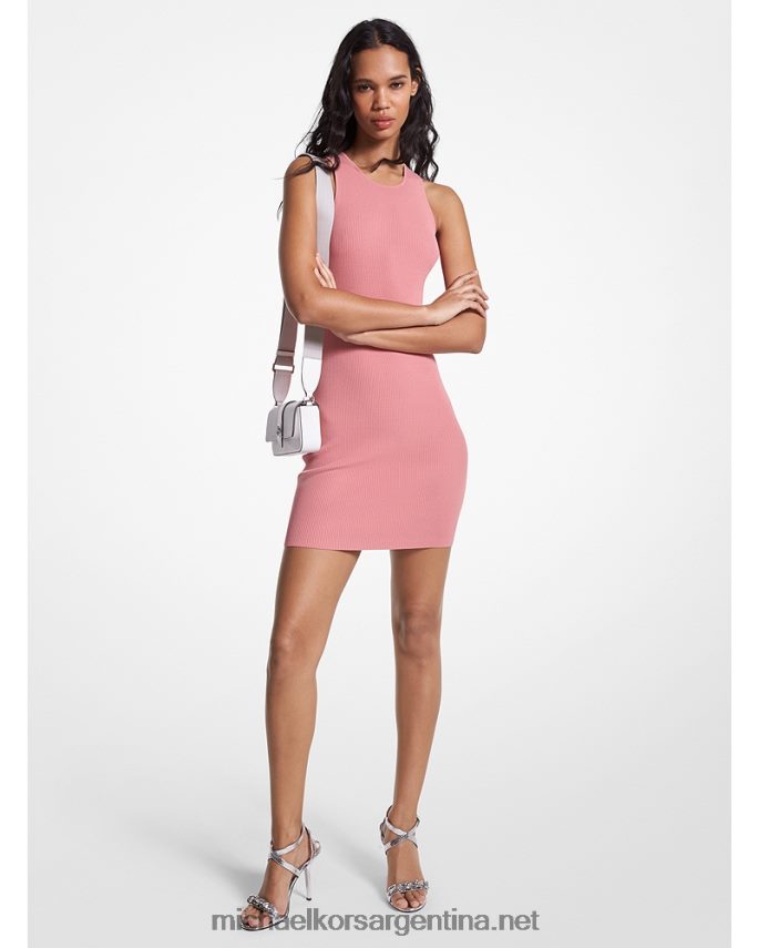 mujer rosa polvorienta vestido sin mangas de punto de canalé con espalda nadadora Michael Kors T46HB060