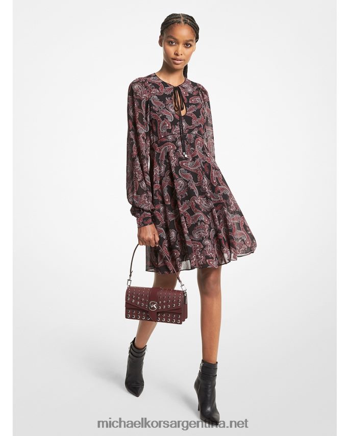 mujer rosa real vestido de georgette con motivo de cachemira Michael Kors T46HB0108