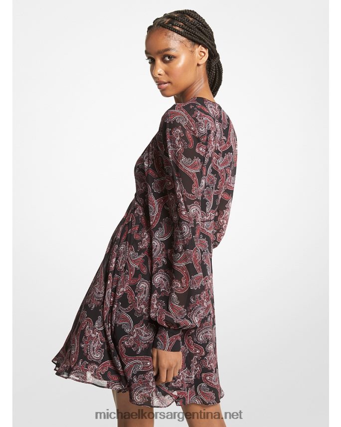 mujer rosa real vestido de georgette con motivo de cachemira Michael Kors T46HB0108