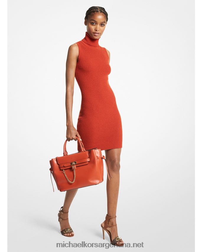 mujer tierra de siena vestido sin mangas de cuello alto en mezcla de lana y cachemir de canalé Michael Kors T46HB0123