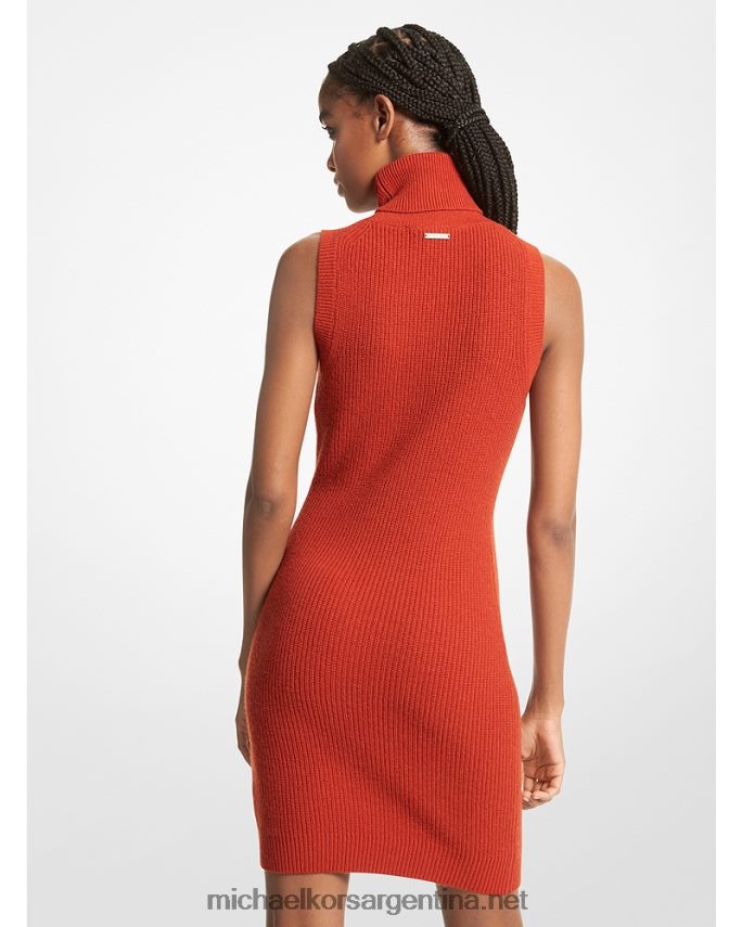 mujer tierra de siena vestido sin mangas de cuello alto en mezcla de lana y cachemir de canalé Michael Kors T46HB0123