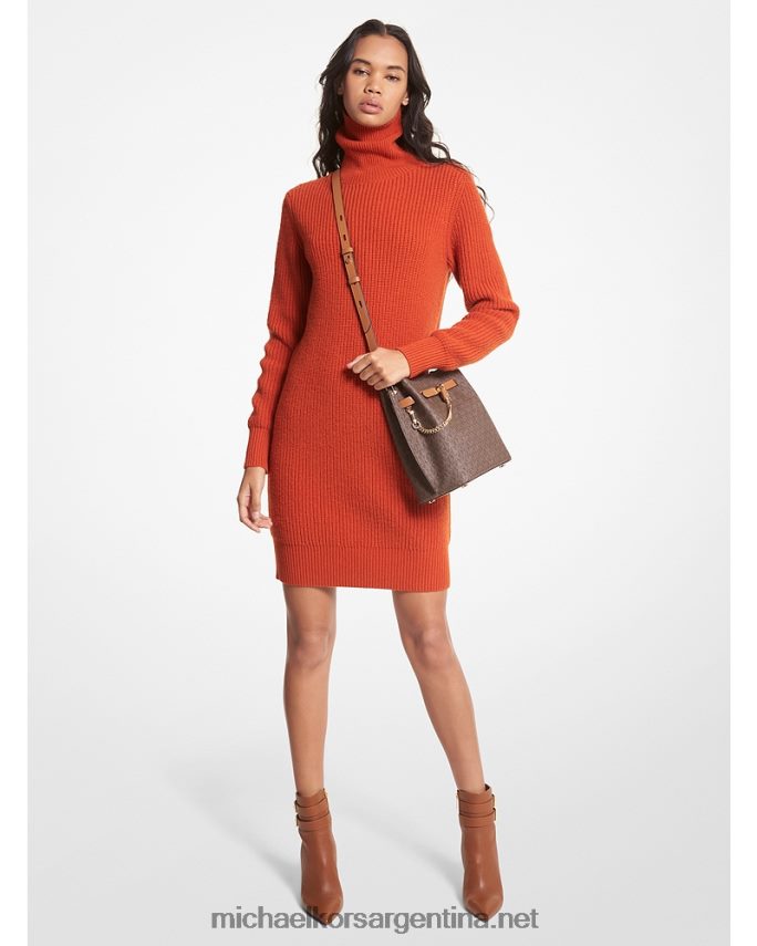 mujer tierra de siena vestido tipo jersey de canalé en mezcla de lana y cachemir con cuello alto Michael Kors T46HB0134