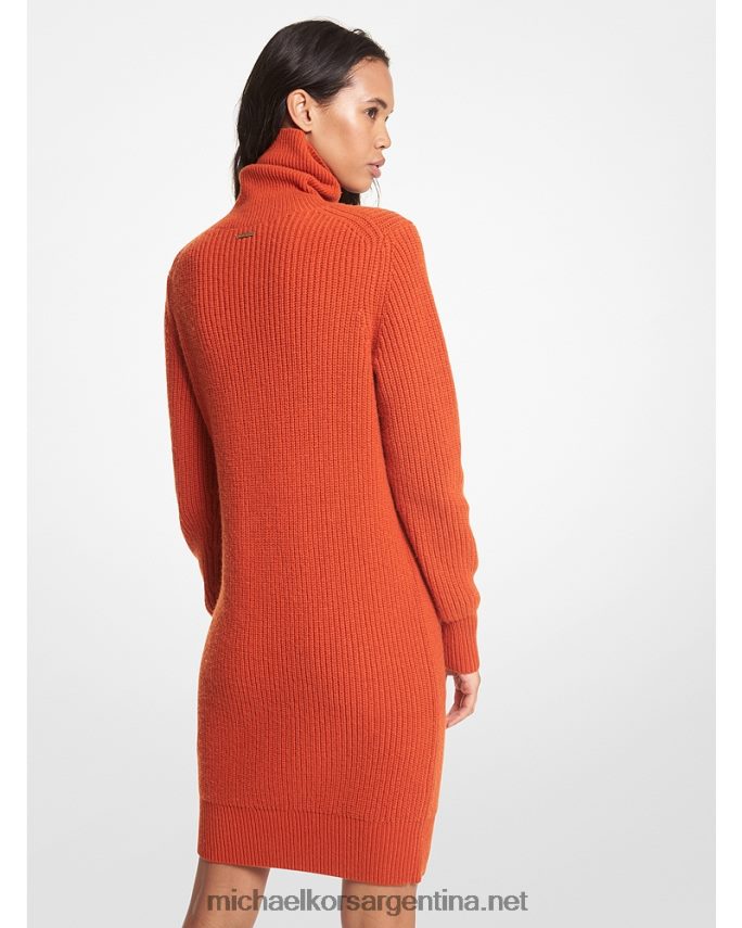 mujer tierra de siena vestido tipo jersey de canalé en mezcla de lana y cachemir con cuello alto Michael Kors T46HB0134