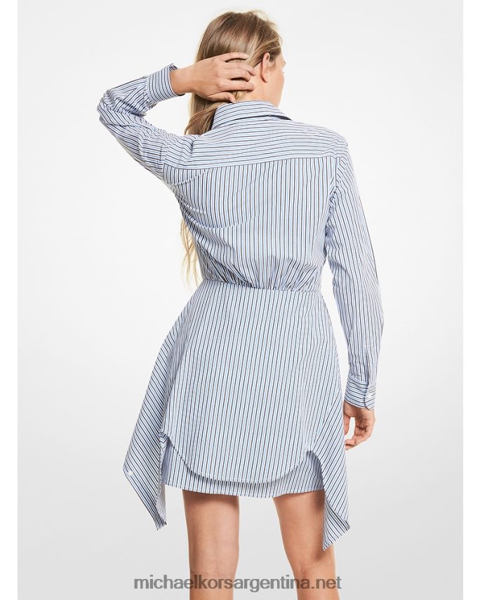 mujer tripulación azul vestido camisero de popelina de algodón a rayas con lazo en la cintura Michael Kors T46HB099