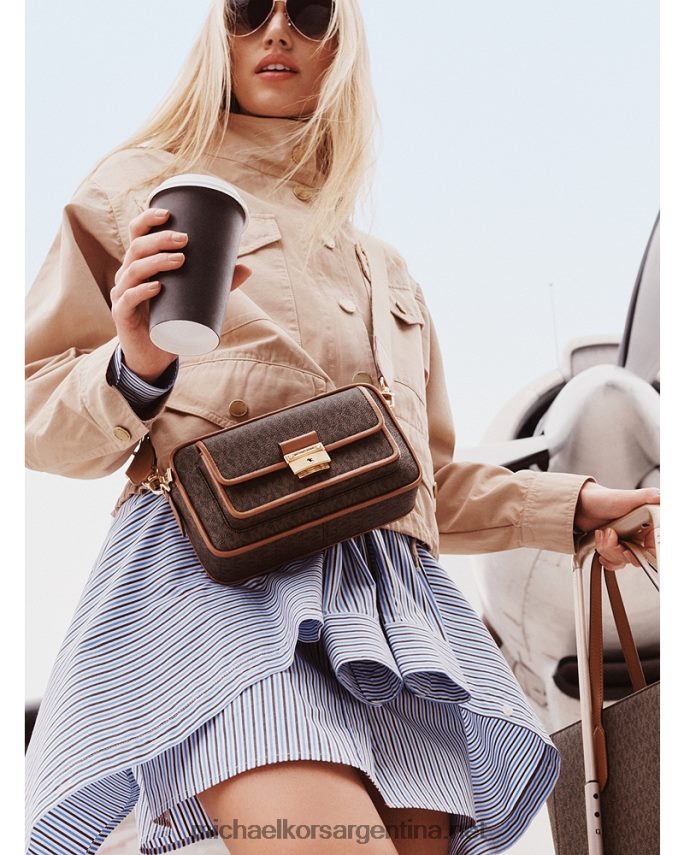 mujer tripulación azul vestido camisero de popelina de algodón a rayas con lazo en la cintura Michael Kors T46HB099