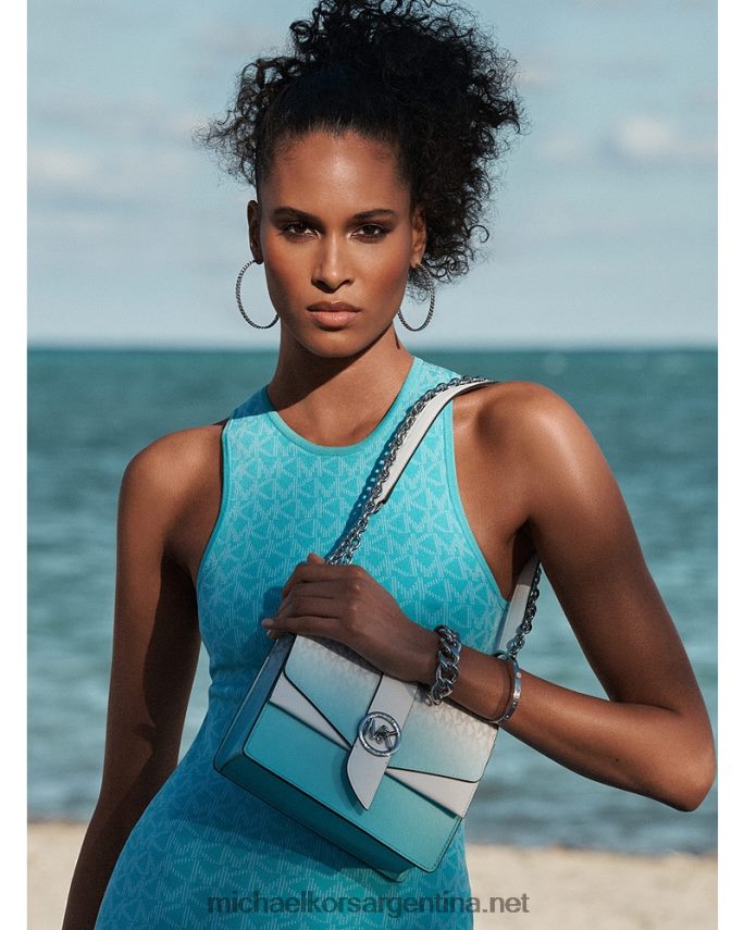 mujer turquesa vestido sin mangas con logo en jacquard Michael Kors T46HB092