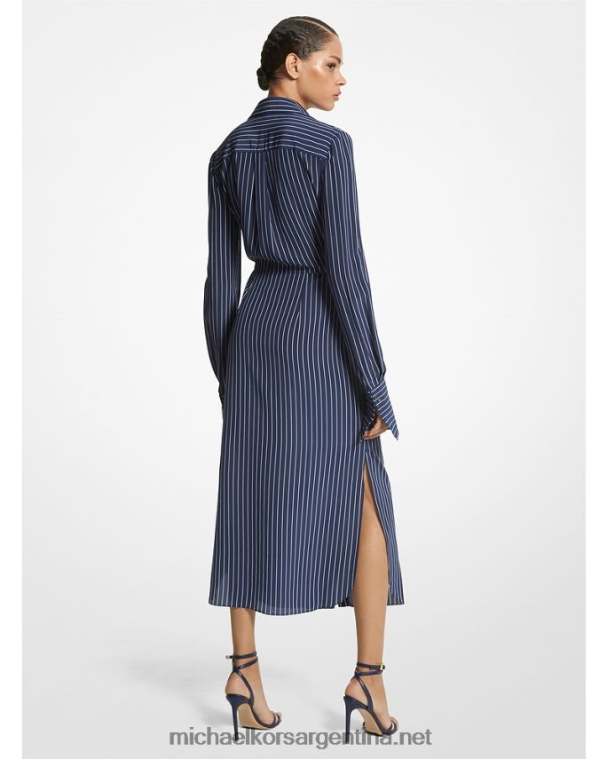 unisexo azul marino/blanco op vestido camisero de crepé de China de seda orgánica a rayas con lazada en el frente de la colección Michael Kors T46HB03552