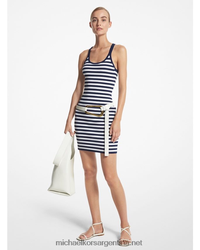 unisexo azul marino/blanco vestido de tirantes de viscosa elástica de canalé a rayas de la colección Michael Kors T46HB03571