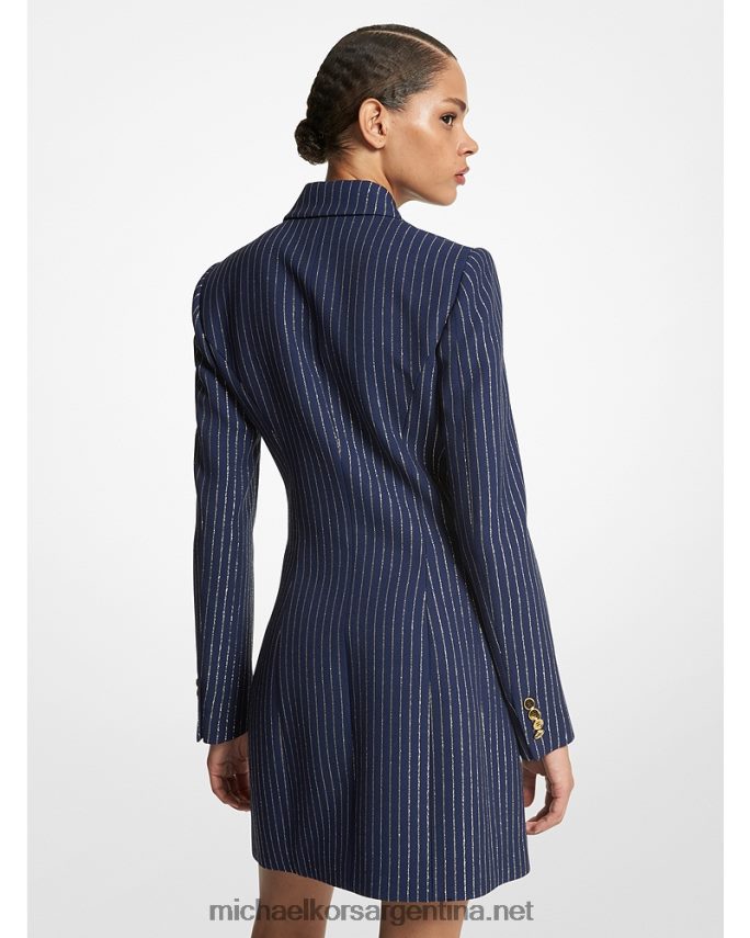 unisexo azul marino/oro vestido de esmoquin de crepe doble sable con raya diplomática metalizada de la colección Michael Kors T46HB03551