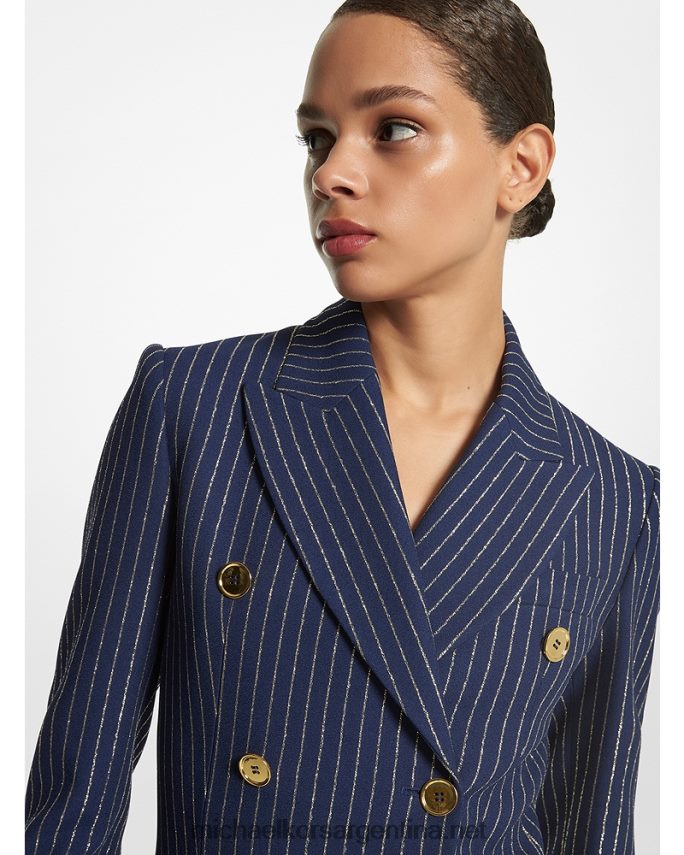 unisexo azul marino/oro vestido de esmoquin de crepe doble sable con raya diplomática metalizada de la colección Michael Kors T46HB03551