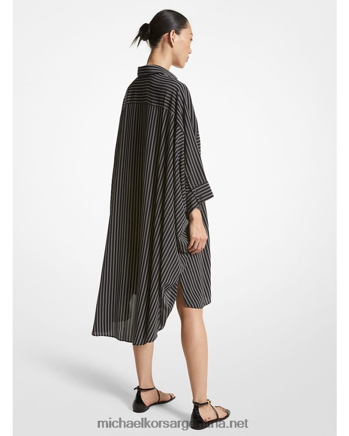 unisexo blanco negro vestido camisero dolman de crepé de China de seda a rayas de la colección Michael Kors T46HB03419