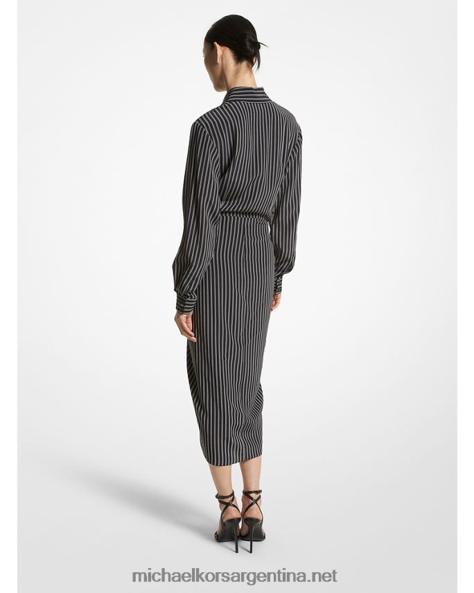 unisexo blanco negro vestido camisero pareo de crepé de China de seda orgánica a rayas de la colección Michael Kors T46HB03421