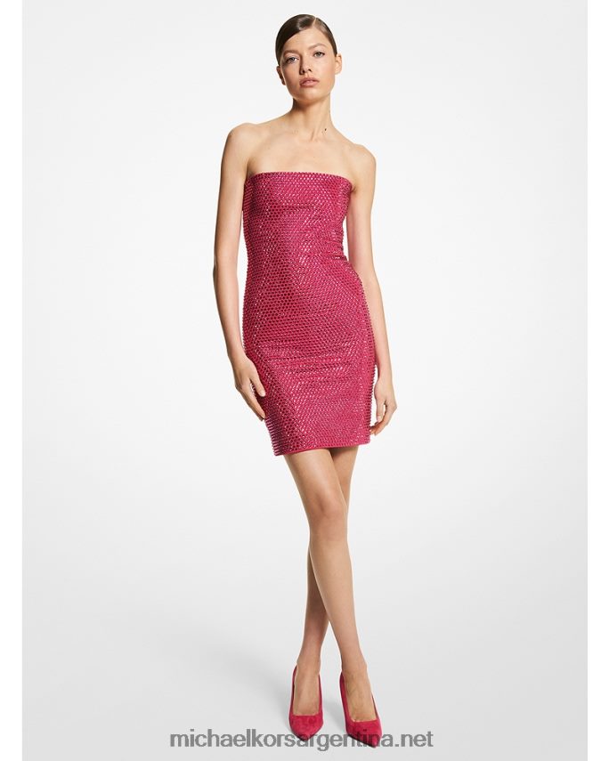 unisexo fucsia Minivestido sin tirantes de jersey de crepé con adornos de cristales de la colección Michael Kors T46HB03639