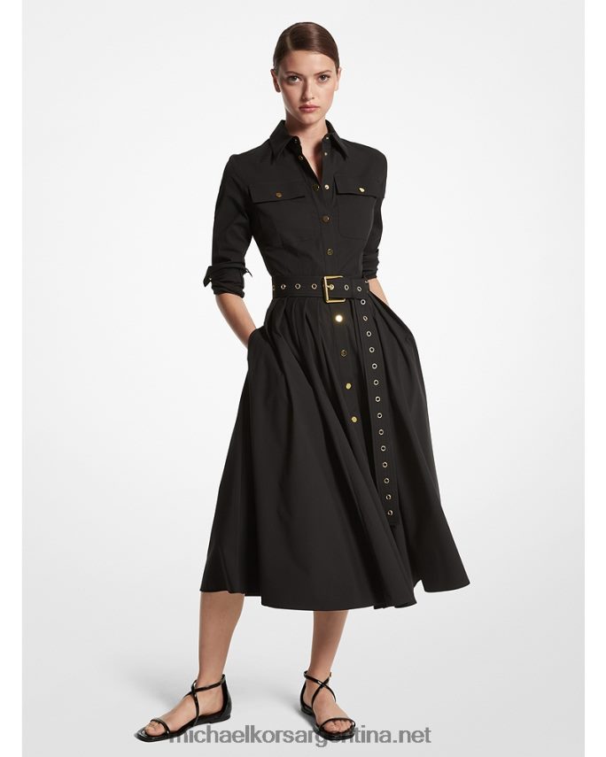 unisexo negro Vestido camisero cargo de popelina de algodón orgánico elástico Collection Michael Kors T46HB03392
