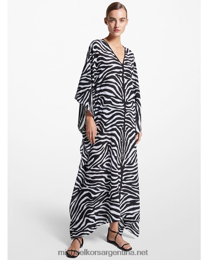 unisexo negro/blanco óptico vestido caftán de crepé de China de seda de cebra de la colección Michael Kors T46HB03584