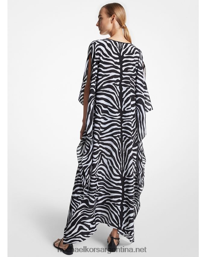 unisexo negro/blanco óptico vestido caftán de crepé de China de seda de cebra de la colección Michael Kors T46HB03584