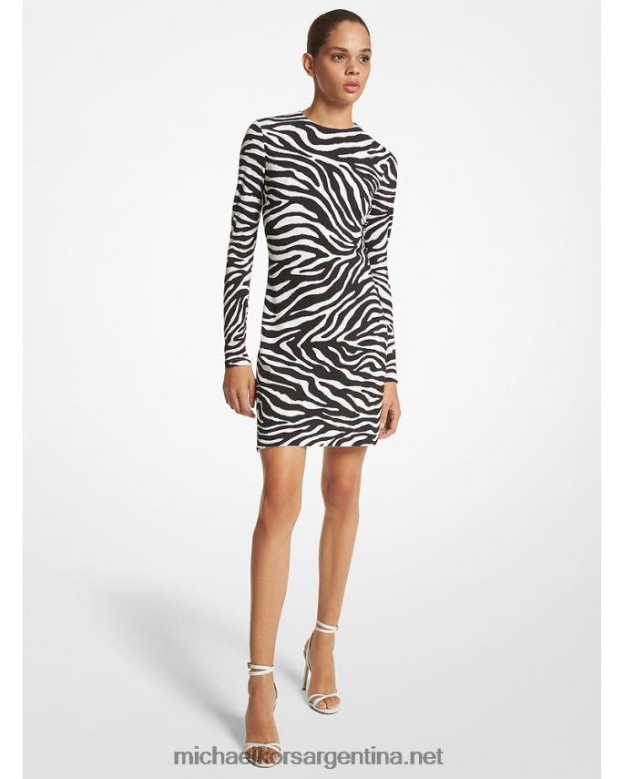 unisexo negro/blanco óptico vestido recto de punto mate elástico de cebra de la colección Michael Kors T46HB03585