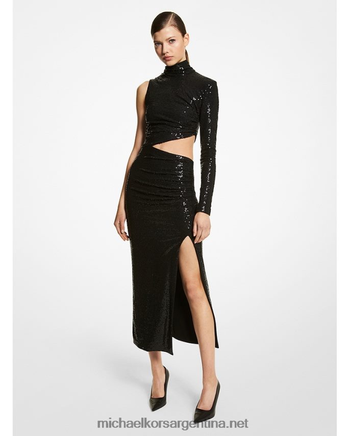 unisexo negro colección vestido asimétrico de punto elástico con lentejuelas bordado a mano Michael Kors T46HB03588