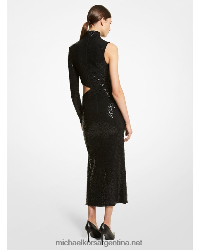 unisexo negro colección vestido asimétrico de punto elástico con lentejuelas bordado a mano Michael Kors T46HB03588