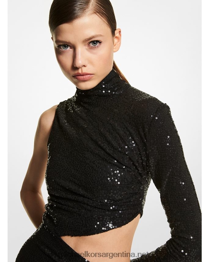 unisexo negro colección vestido asimétrico de punto elástico con lentejuelas bordado a mano Michael Kors T46HB03588