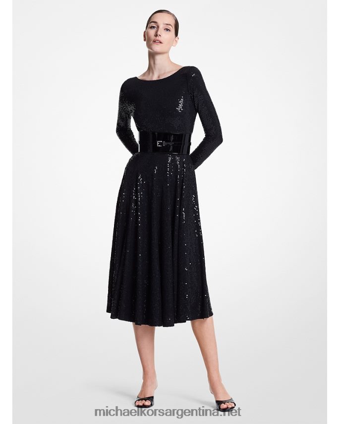 unisexo negro colección vestido de baile sin espalda de punto mate con lentejuelas bordadas a mano Michael Kors T46HB03737