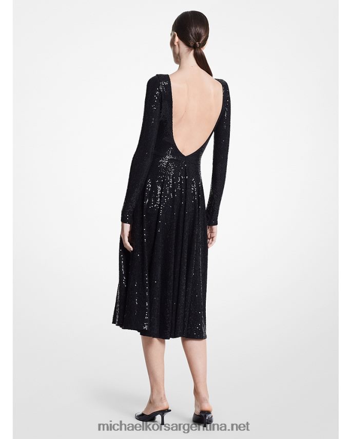 unisexo negro colección vestido de baile sin espalda de punto mate con lentejuelas bordadas a mano Michael Kors T46HB03737