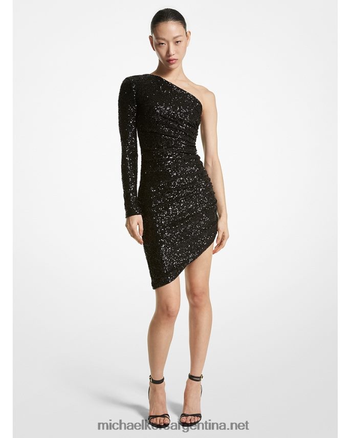 unisexo negro vestido asimétrico de tul elástico con lentejuelas Michael Kors T46HB03387