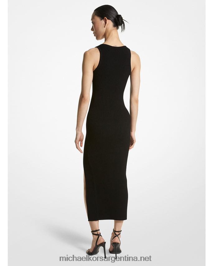 unisexo negro vestido con abertura en crepé de viscosa elástica de canalé collection Michael Kors T46HB03394