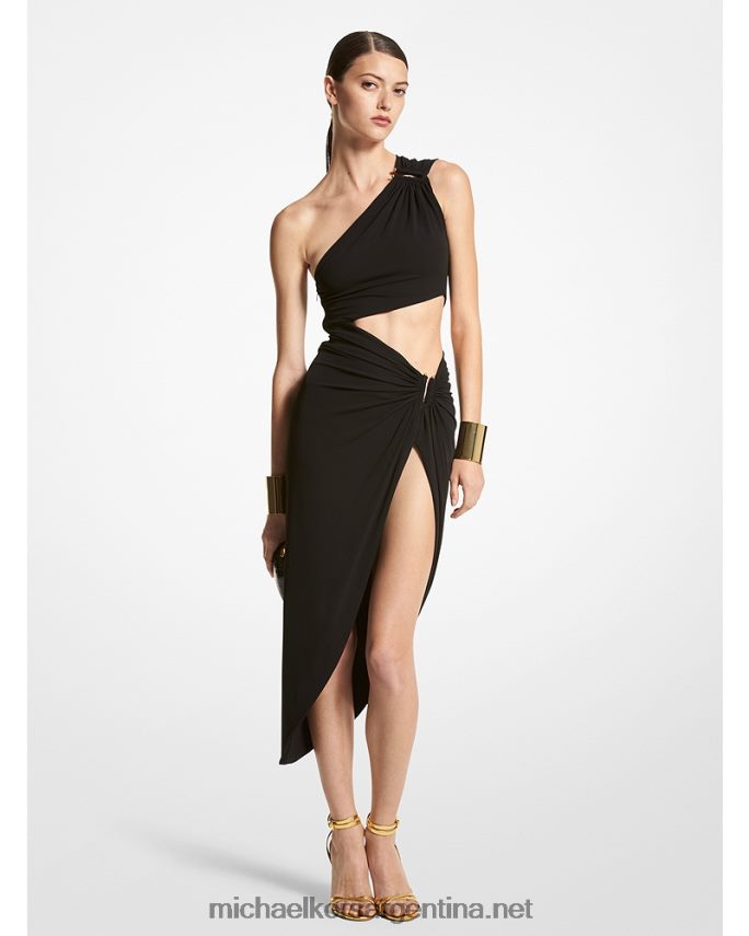 unisexo negro vestido con aberturas elípticas en tejido jersey elástico mate de la colección Michael Kors T46HB03384