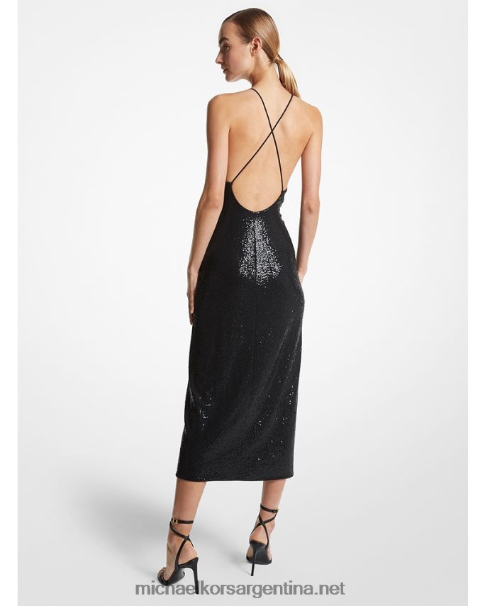 unisexo negro vestido de cascada de punto elástico con lentejuelas bordado a mano de la colección Michael Kors T46HB03386