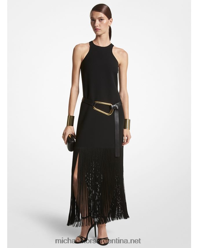 unisexo negro vestido de lana con flecos de doble cara de la colección Michael Kors T46HB03391