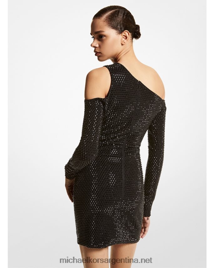 unisexo negro vestido de una sola hombro de crepé con adornos de cristal de la colección Michael Kors T46HB03590