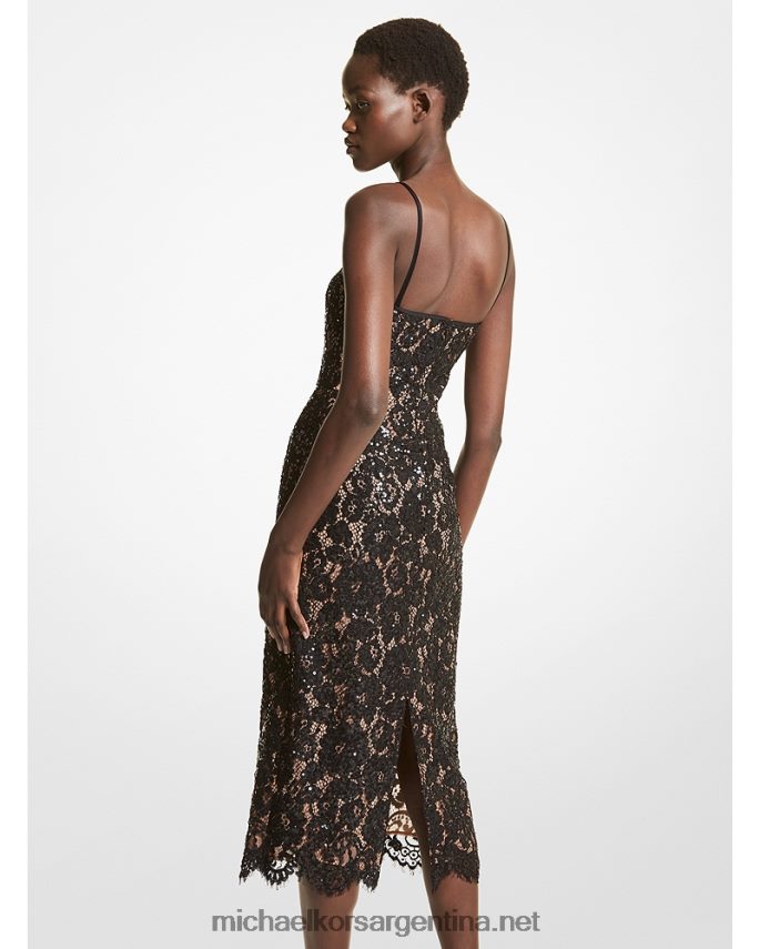 unisexo negro vestido lencero de encaje floral bordado a mano de la colección Michael Kors T46HB03647