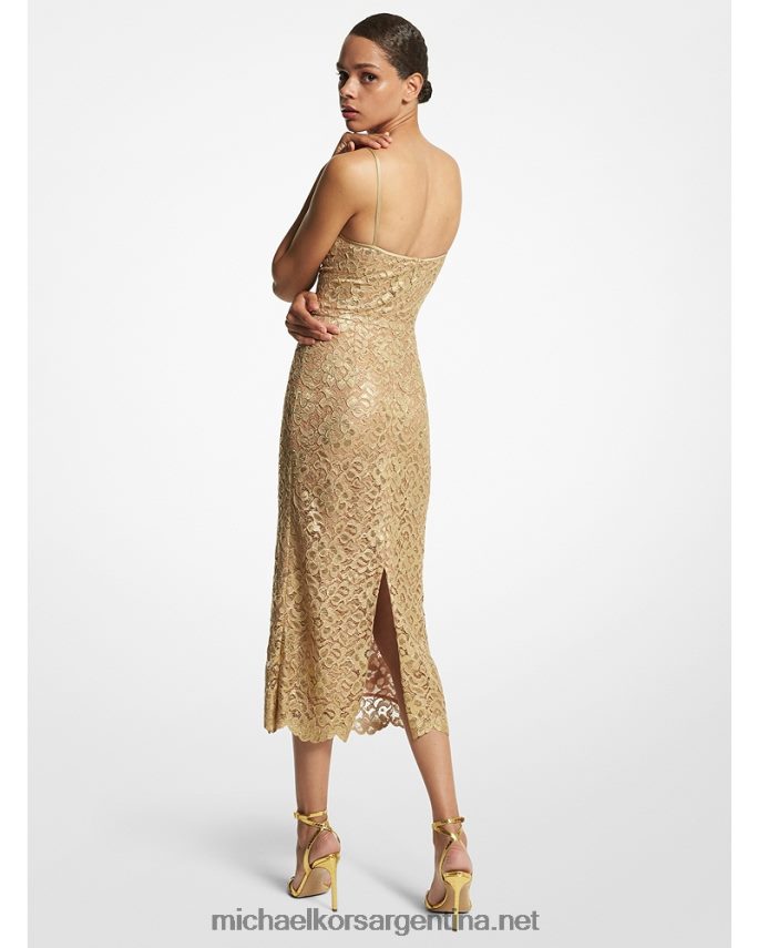 unisexo oro vestido lencero de encaje floral metalizado de la colección Michael Kors T46HB03451