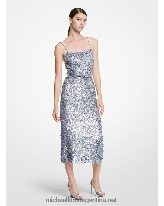 unisexo plata vestido tubo de encaje con paillette floral bordado a mano de la colección Michael Kors T46HB03612