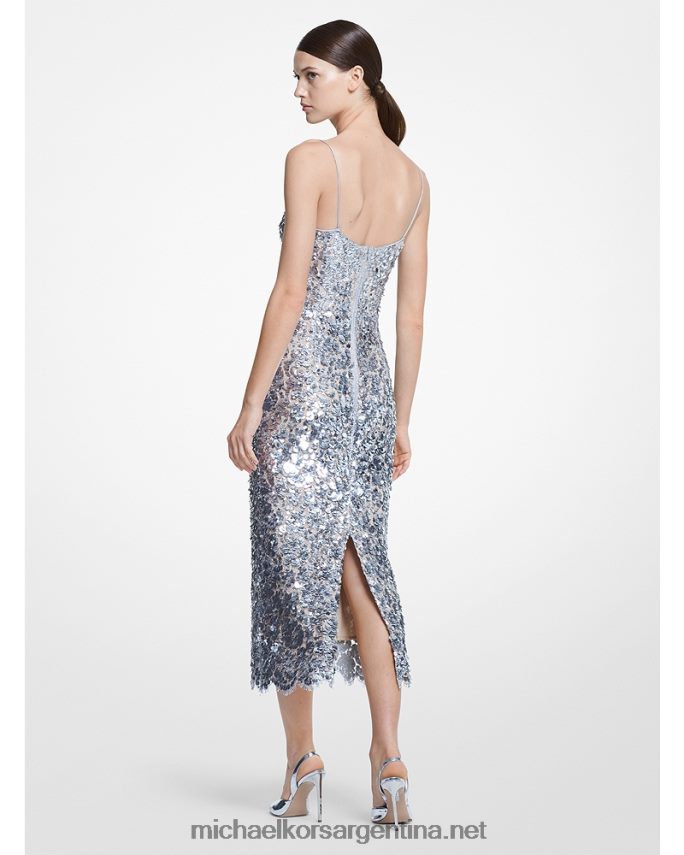 unisexo plata vestido tubo de encaje con paillette floral bordado a mano de la colección Michael Kors T46HB03612