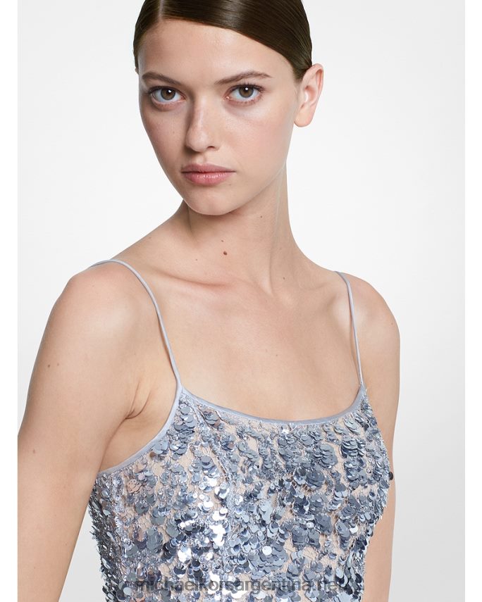 unisexo plata vestido tubo de encaje con paillette floral bordado a mano de la colección Michael Kors T46HB03612